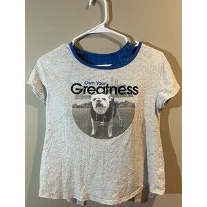 Justice Girls Size 10 Shirt With Bra Own Your Greatness Grey Blue Bulldog